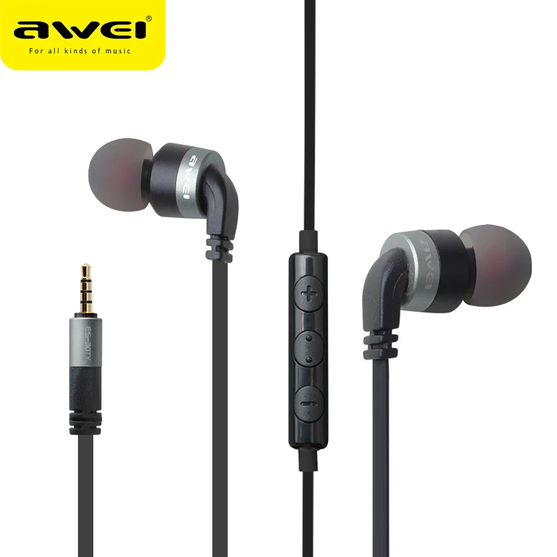 AWEI, вставные наушники, проводные наушники с микрофоном, стерео басы для samsung, iPhone, Xiaomi, 3,5 мм, гарнитура, fone de ouvido, наушник - Цвет: Gray