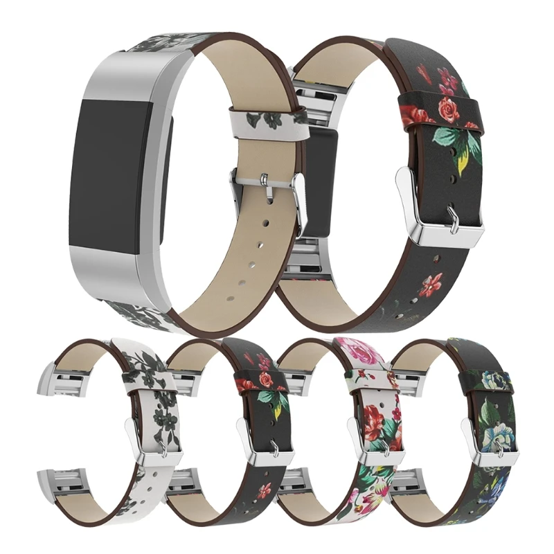 

Free delivery Watch Leather Flower Pattern Wristband For Fitbit Charge 2 Strap Replacement