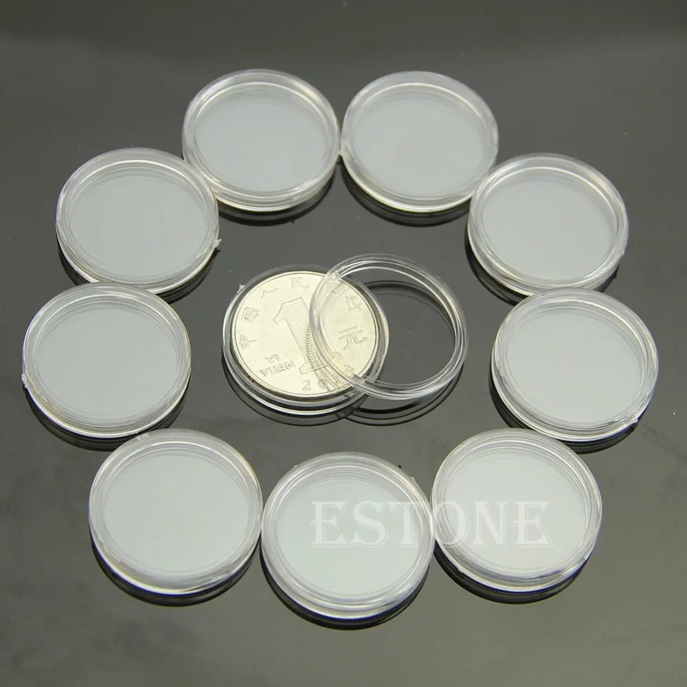 

10 PCS Applied Clear Round Cases Coin Storage Capsules Holder Round Plastic 23mm