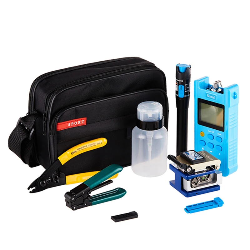 

Fiber Optic FTTH Tool Kit with Fiber Cleaver Optical Power Meter 5km Visual Fault Locator