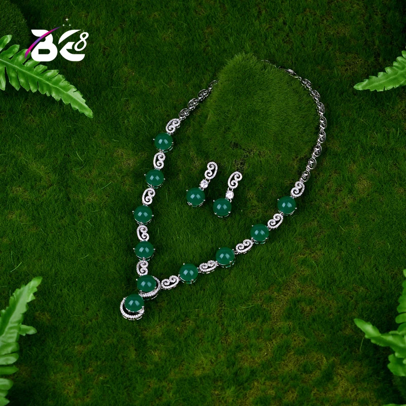

Be 8 New Style Beautiful Green Cubic Zirconia Earring Necklace Set, Women Jewelry Sets Party Giftsparure Bijoux FemmeS062