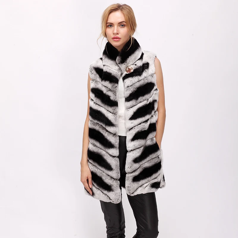 

chinchilla vest CNEGOVIK 2018 new women's real rex rabbit fur vest chinchilla colour real fur gilet
