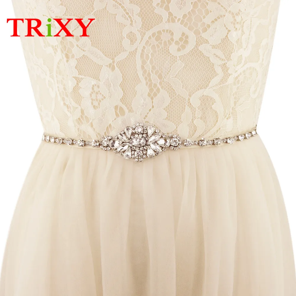 TRiXY S329 Crystal Rhinestone Wedding Belt Thin Wedding Bridal Dress