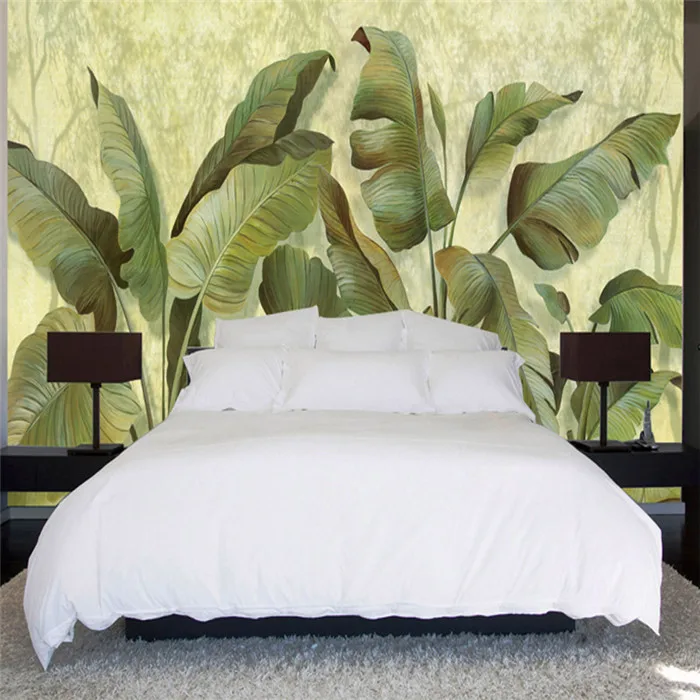 

Custom murals 3d wallpapers European retro hand-painted rain forest plant Banana Leaf Pastoral Wall Background papel de parede