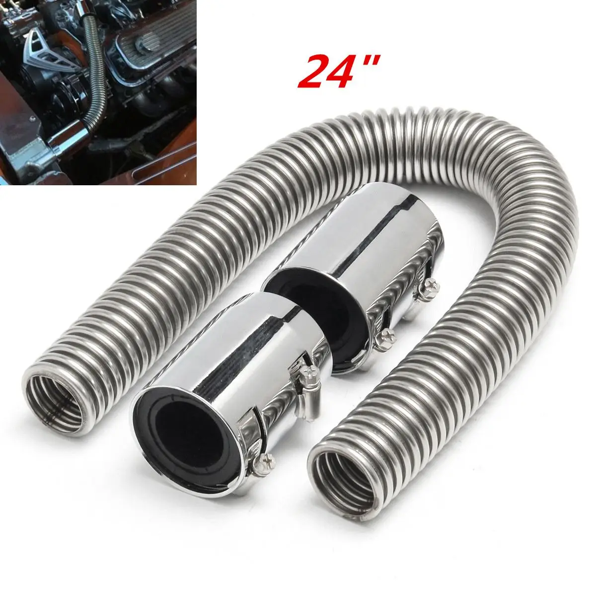24" Flexible Stainless Steel Universal Radiator Coolant Water Hose Kit