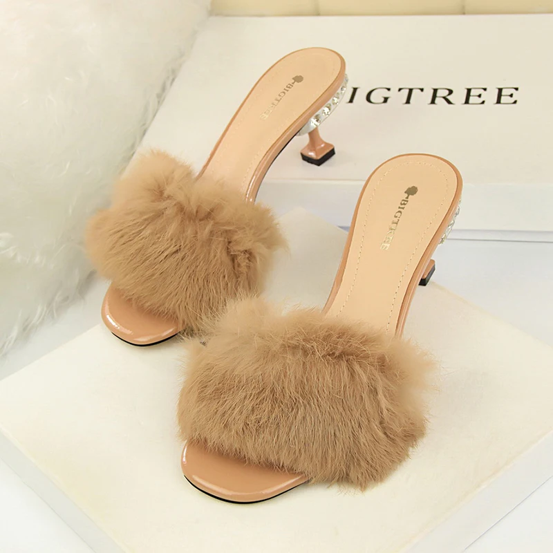 BIGTREE/меховые тапочки женские шлепанцы zapatos de mujer con plataforma chinelo туфли без пяток на