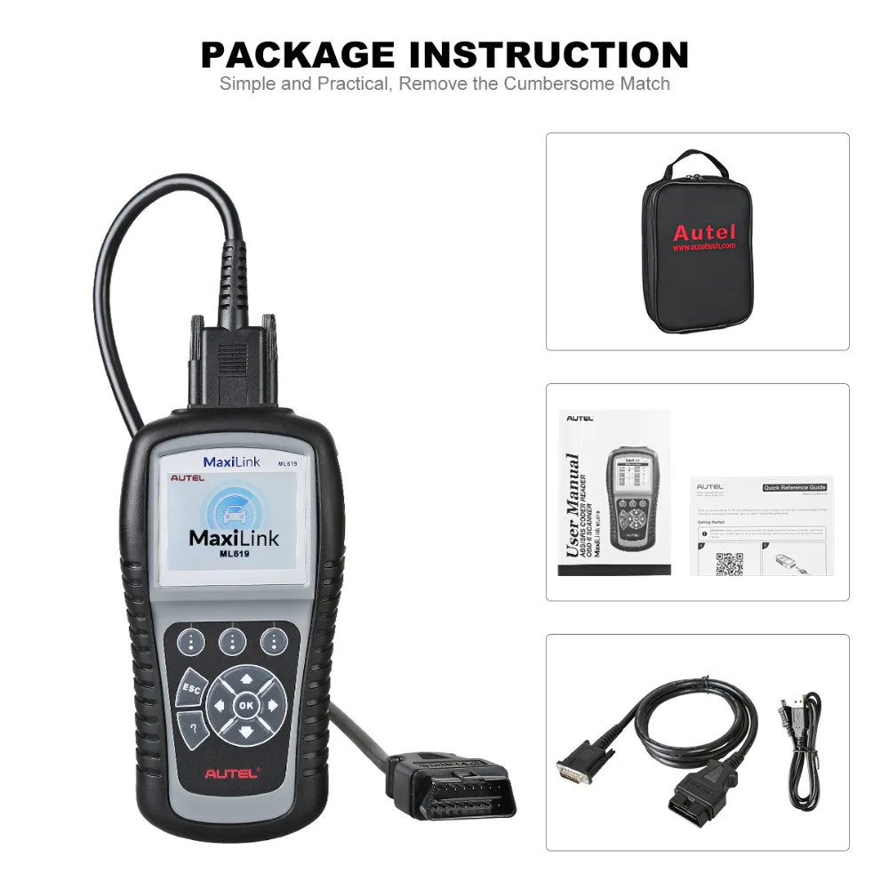 Autel MaxiLink ML619 OBD2 считыватель кода автомобиля er ABS SRS сканер подушки безопасности