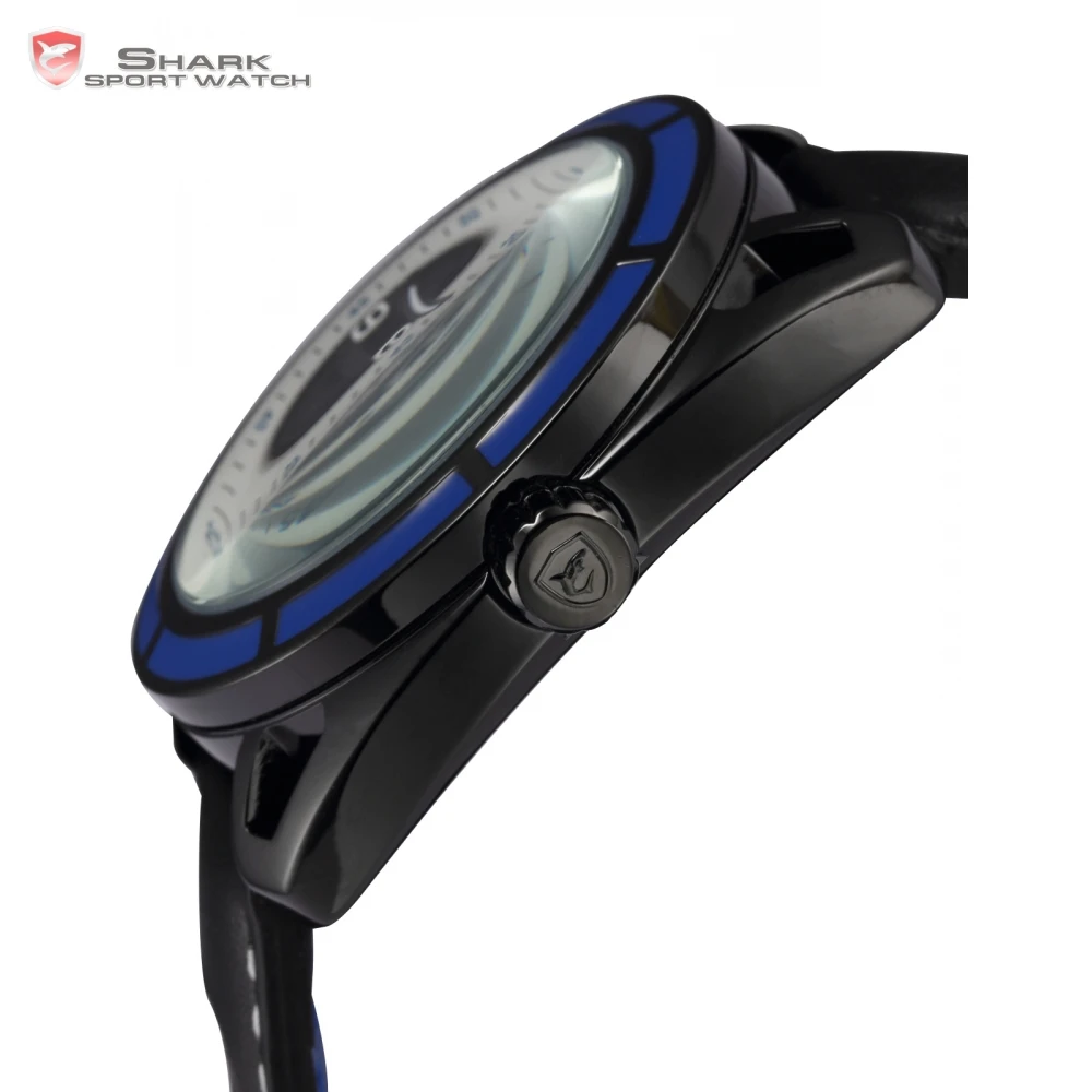 Thresher Shark Sport Watch Montre Homme Black Hollow Lug Blue Case Leather Band Strap Waterproof Quartz Mens Wristwatch / SH474