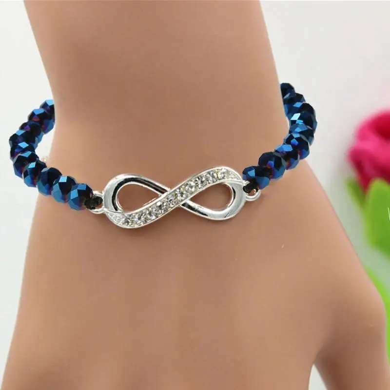 

Fashion Bracelet Bangle Single Chain 8 Characters Beads Crystal Wristband Bracelet For Women Crystal Jewelry