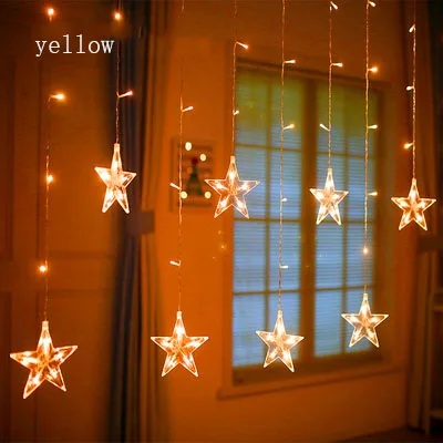 Светодиодный Рождественский светильник с вилкой европейского стандарта 220 В, рождественские светильники для занавески, гирлянда для помещений/улицы, гирлянда, Сказочная лампа для украшения праздника, свадьбы, вечеринки - Испускаемый цвет: yellow