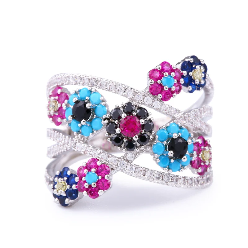 OCESRIO, высокое качество, кубический цирконий, волнистое кольцо, серебро, женский циркон, цветные вечерние кольца с ромашками, цветок, брендовые ювелирные изделия, rig-e97