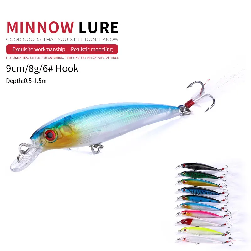 

HENGJIA 1pc Fishing Lure 7.2G 9CM Minnow Wobblers Hard Bait with Feather Hook Isca Crank Swimbait pesca Fishing Tackle