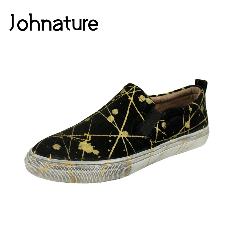 

Johnature 2020 New Spring/autumn Retro Loafers Women Genuine Leather Round Toe Hand-painted Slip-on Comfortable Flats Shoes