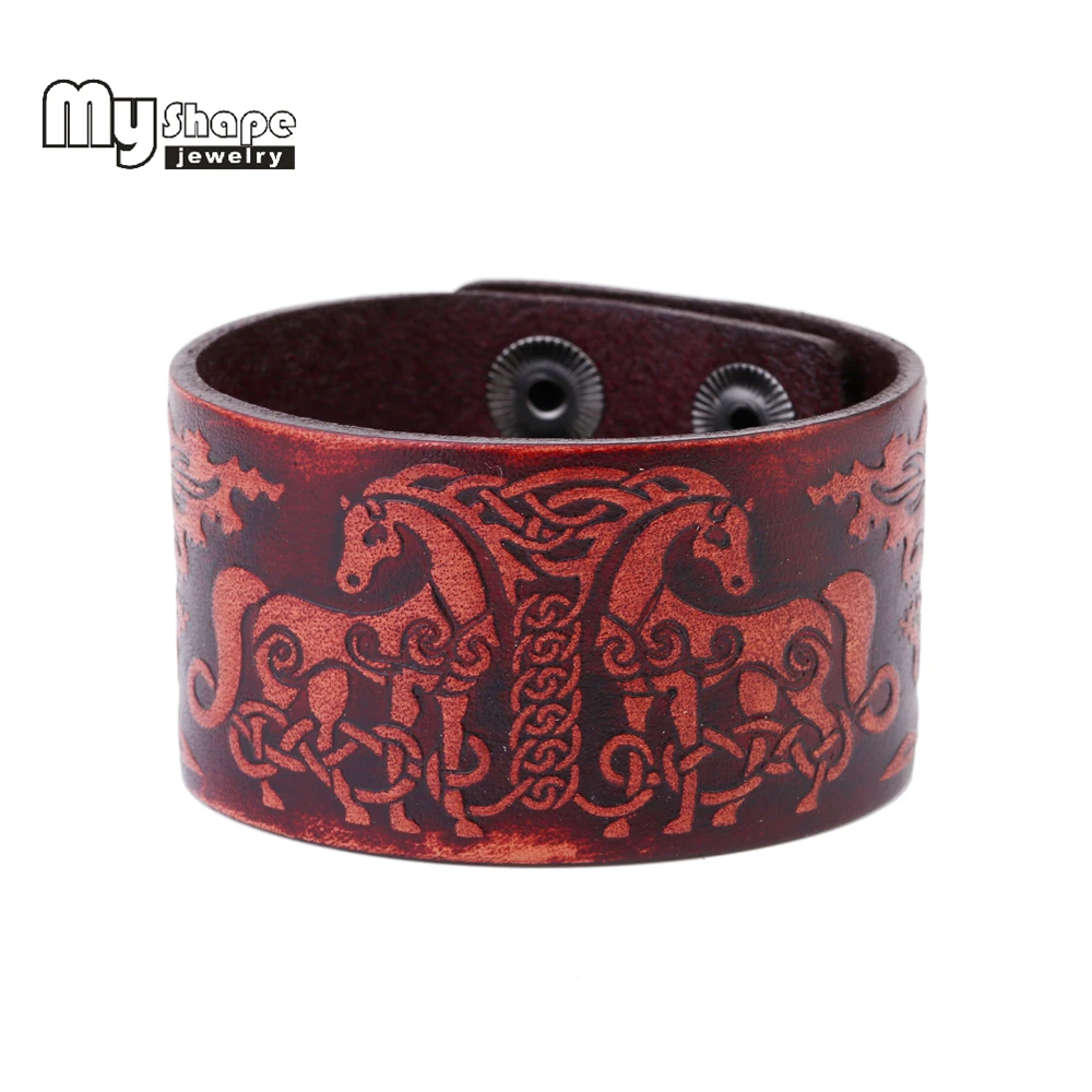 

my shape Drop Shipping Horses Bracelet & Bangles Horse Charm Leather Bracelet Jewelry Gift For Women Men Viking Adjustable