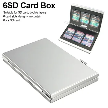 

6 Slots Top Quality Double-desk Aluminum Storage Box For SD SDHC SDXC MMC Memory Card Case Holder Protector