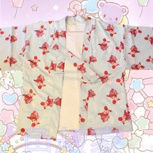 Харадзюку стиль Японский стиль Лолиты милые золотые рыбки хаори короткие кимоно повседневная одежда Топ тонкая упаковка Летний стиль