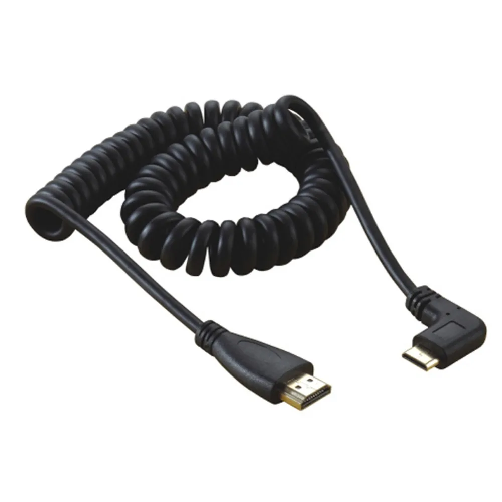 

Left angled 90 degree Type Mini HDMI Male to HDMI Male stretch spring cable 1.2m