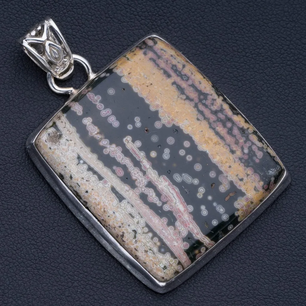 

Natural Ocean Jasper Punk Style 925 Sterling Silver Pendant 2" P0994