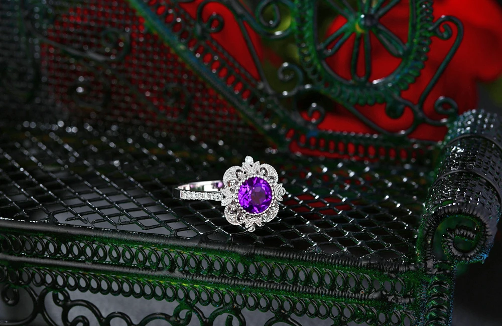 Caimao Jewelry 1.25ct Amethyst 14kt Gold 0.15ct Natural Diamond Engagement Ring