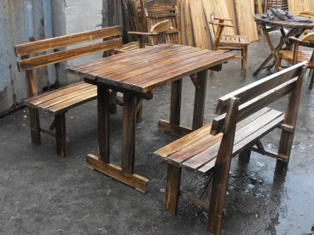 Cheap carbonized wood burning outdoor balcony patio benches and chairs