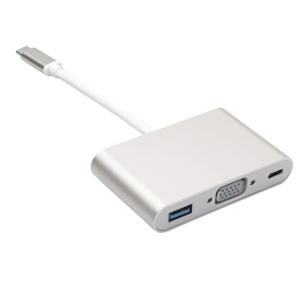 

USB C HUB 3-in-1 Type C To VGA USB 3.0 Splitter USB-C Charging Video Converter HUB Adapter Cable For Macbook Pro Google USB Hub