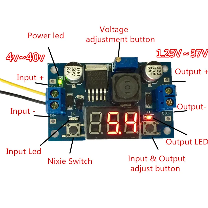 

2pcs Power Supply Adjustable Voltage Regulated Converter DC-DC Step Down Module LM2596 Buck 3.3v 5v 12v 24v 40v