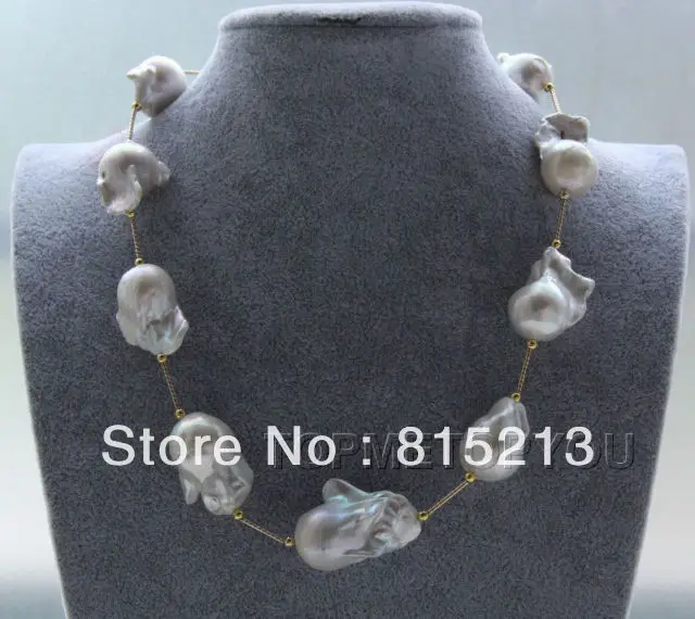 

ddh00434 WOW!! Natural 20~ 32mm white Baroque Reborn Keshi pearls necklace magnet