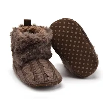 Детские вязаные ботинки; Теплая обувь; флисовая обувь на мягкой подошве; детские шерстяные вязаные зимние ботинки для малышей