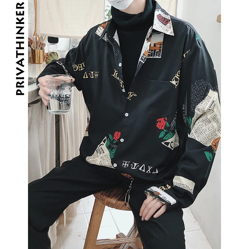 Achat Privathinker Hommes INS Vêtements 2018 Hommes Imprimé Floral Streetwear Chemises À Manches Longues Hommes D été Mode Coréenne Chemises Plus La Taille
