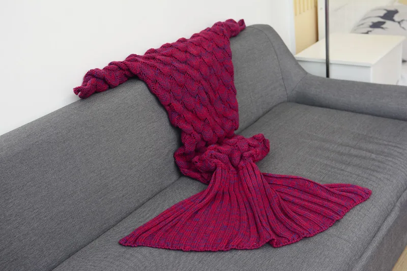 CAMMITEVER 180*90 см большой хвост русалки одеяло крючком Русалка одеяло для взрослых, мягкие всесезонные одеяла на кровать - Цвет: Бургундия
