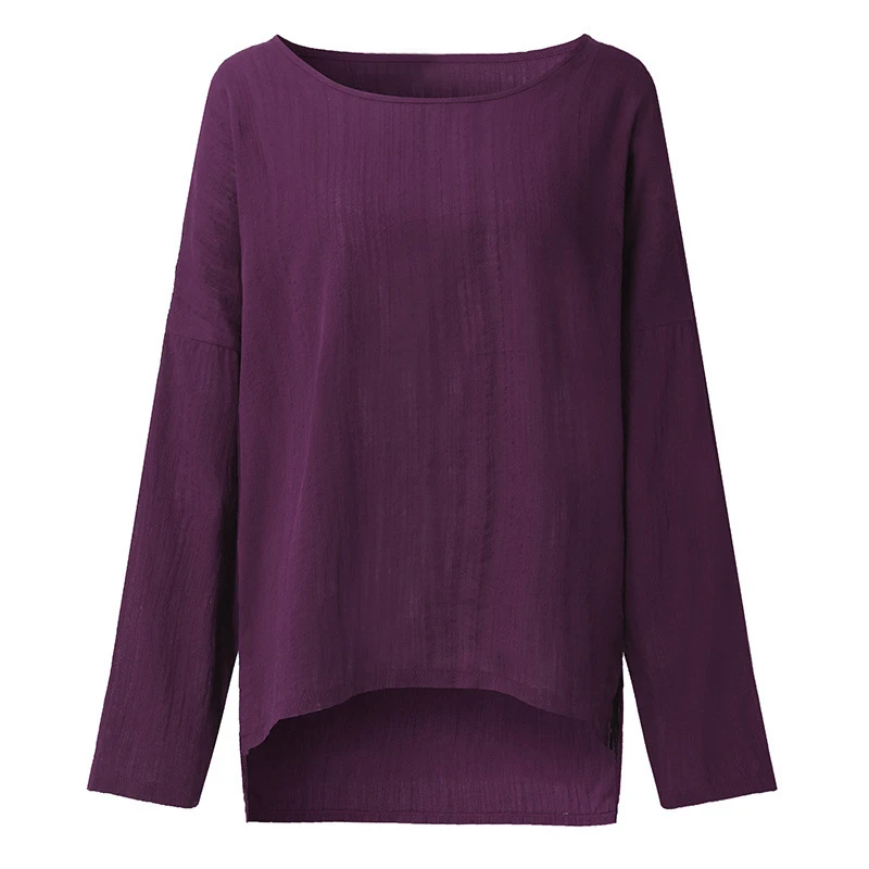 New Women Cotton Linen Long Sleeve Irregular Tops Casual Blouse Shirt Loose Solid Party Tops Kaftan Plus Size 5XL