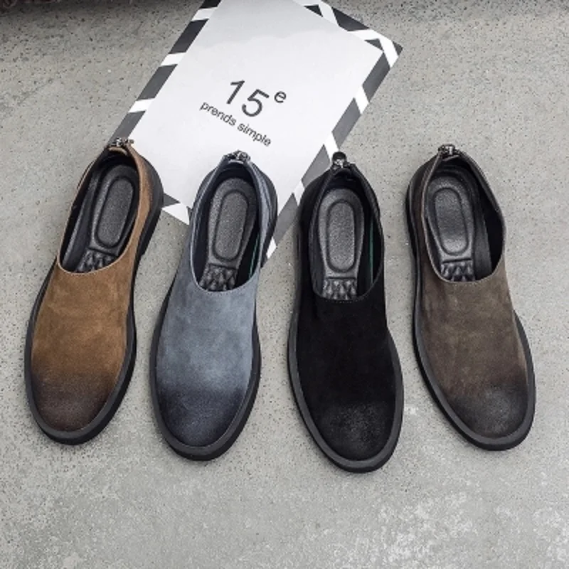 

Lok Fu shoes men's leather one pedal Korean version of the retro wild black breathable suede soft bottom set of feet casual shoe