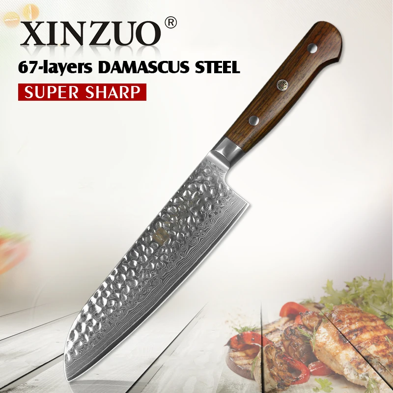 XINZUO 7 дюймов нож Santoku Дамасская сталь кухонный из нержавеющей стали овощные ножи