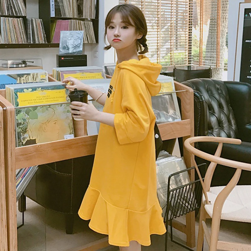 2018 Korean Sweet Women Dress Spring Yellow Dress Ruffle Casual Sexy