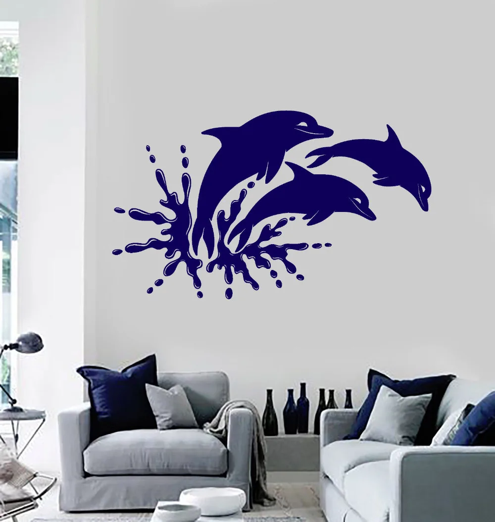 3D Vinyl Wall Decals Dolphins Marine Animals Ocean Bathroom Stickers Living Room Bedroom
