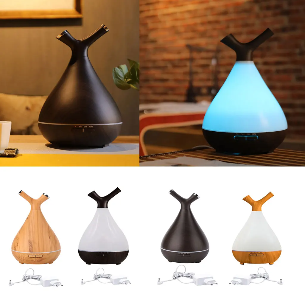 400ML Aromatherapy Essential Oil Aroma Diffuser With Wood Grain Aromatherapy Diffuser 7 Color LED Light For Home Office EU Plug