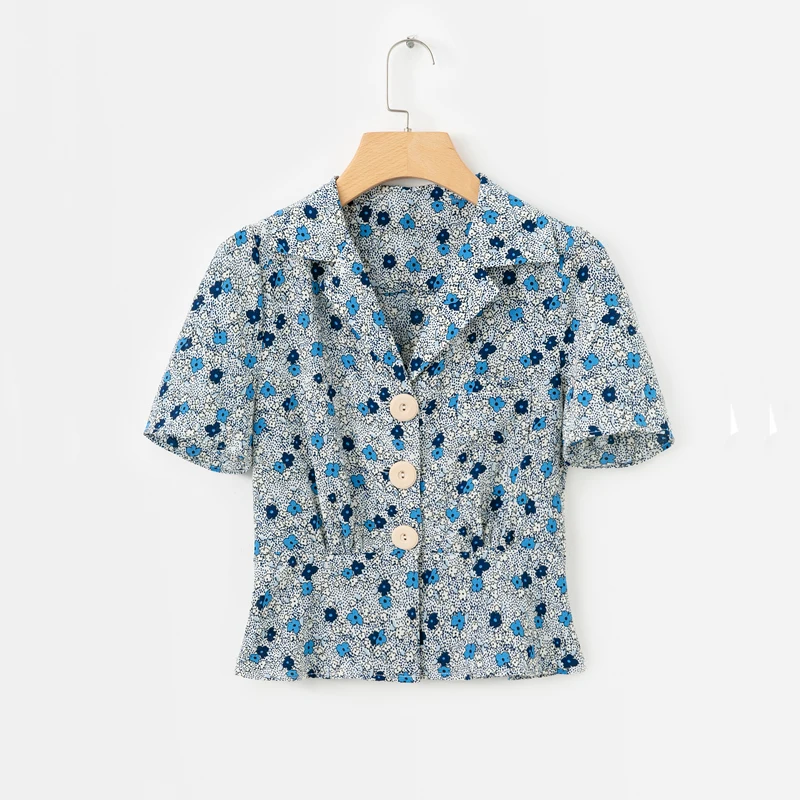 2019 Shirt female summer casual short-sleeved shirt blouse women printing lapel