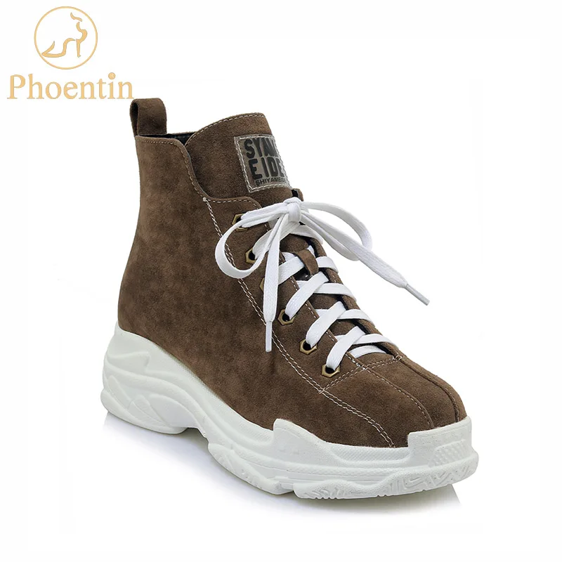 

Beige lace up shoes woman sneakers 2019 new arrival platform booties ankle round toe tenis mujer casual shoes PHOENTIN PH138