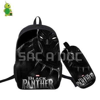 

2 Pcs/set Black Panther Daily Backpack for Teenagers Children School Bags Students Laptop Backpack Super Hero Travel Rucksack