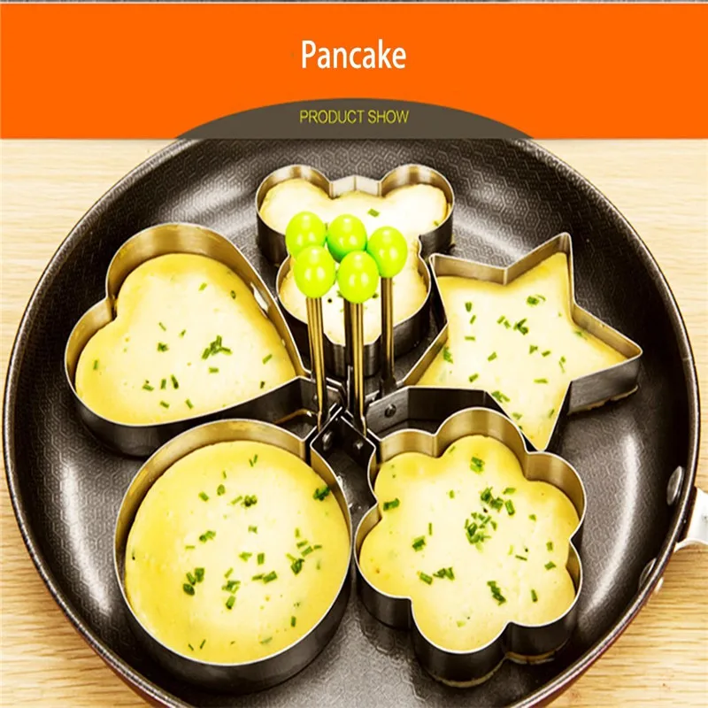 

5 Pcs/Set Egg Tool Mold Cooking Tools for Kids Shaper Ring with Stainless Steel Pancake Pastry Brush Non-Stick Yolk Separator