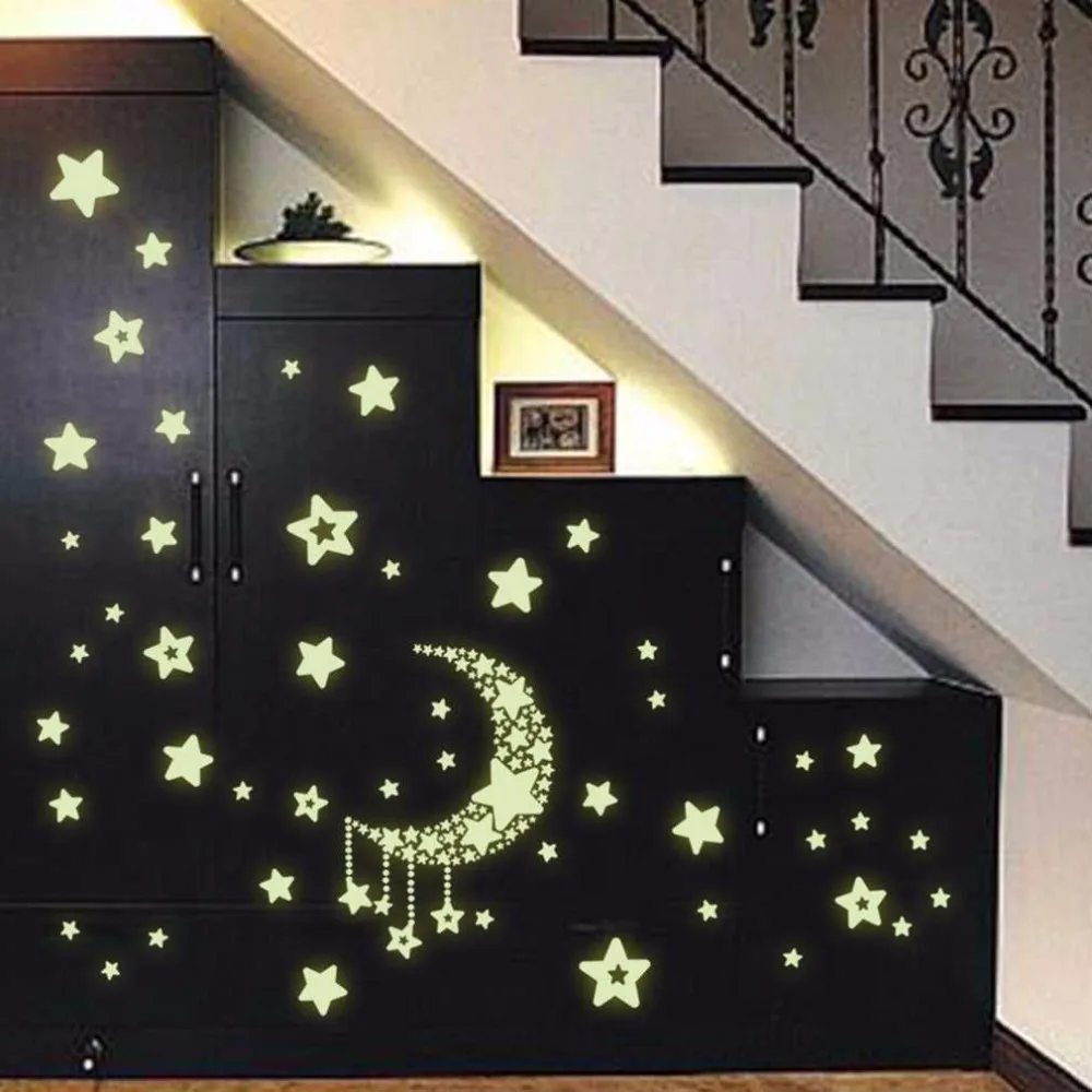 DIY ночной Светильник светится в темноте луна звезды наклейки на стену домашний декор наклейки для детской спальни флуоресцентные наклейки на стену