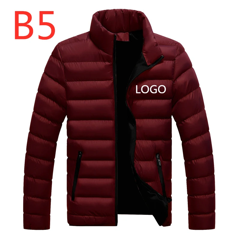 B5 мужские вельветовые уплотненные пальто с логотипом, Одноцветный утиный пух, мужская зимняя куртка, обычная мужская уличная одежда, мужская теплая зимняя куртка на молнии - Цвет: RED