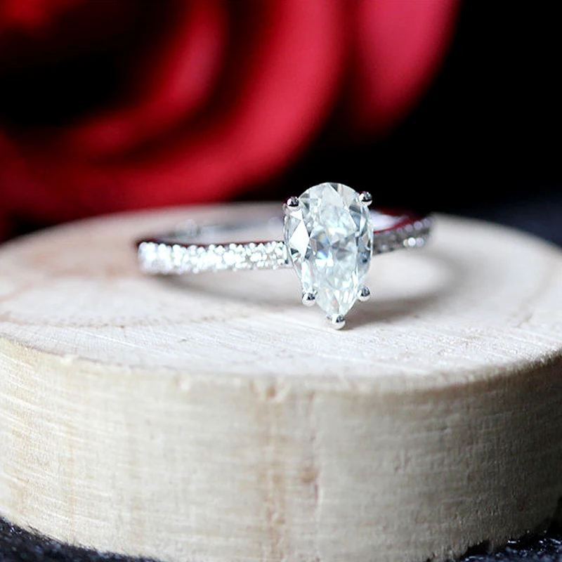 1.0ct 5x8 жумчужный разрез навсегда бриллиант, муассанит обручальное кольцо 14 к белое золото уникальное Moissanite обручальное кольцо для женщин