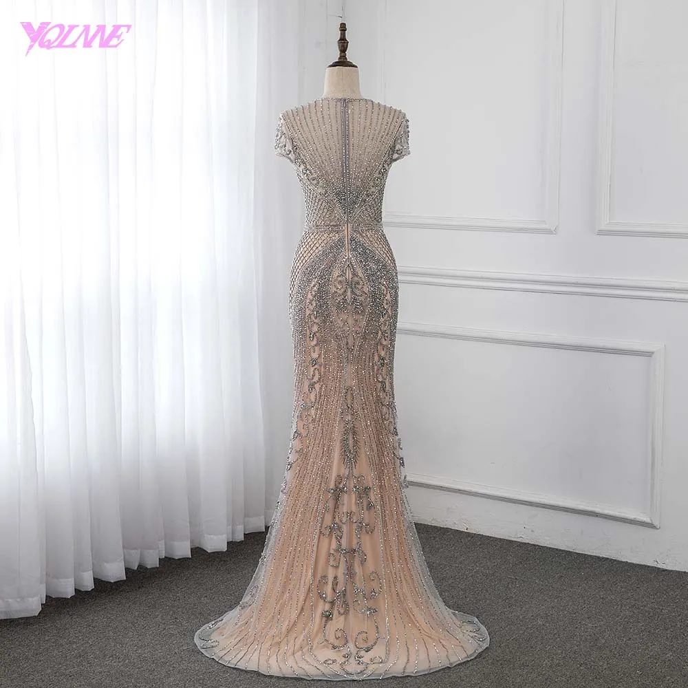 Luxury Handmade Rhinestones Evening Dress Long Cap Sleeve Mermaid Formal Evening Gown Runway Fashion Dresses YQLNNE