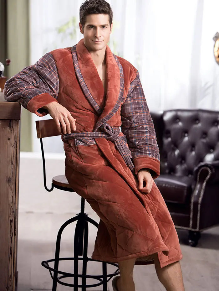 Winter Men Flannel Pajamas Bathtubs Robe 2018 New British Leisure Men Thick Warm Bathing Robes Male Home Wear JW337 (7)
