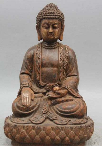 

JP S0524 9" Archaic Tibet Buddhism Iron Seat Shakyamuni Amitabha Buddha Bowl Statue Discount 35%