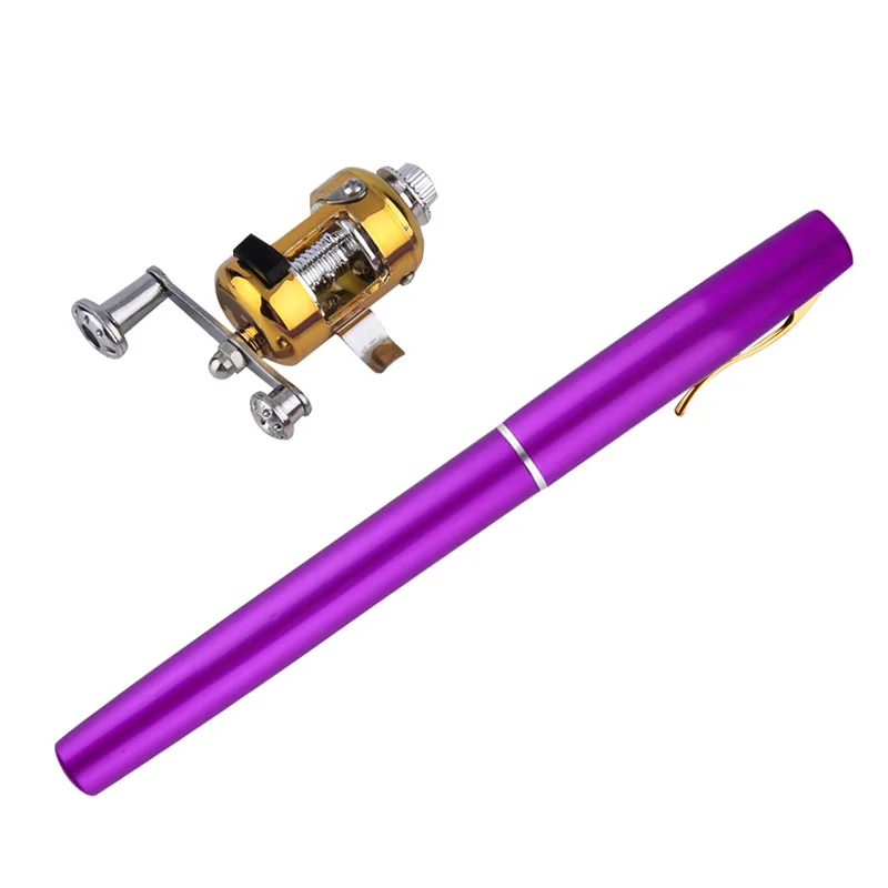 1pc Mini Portable Aluminum Alloy Pocket Pen Shape Fish Fishing Rod Pole With Reel Dropshipping - Цвет: Фиолетовый