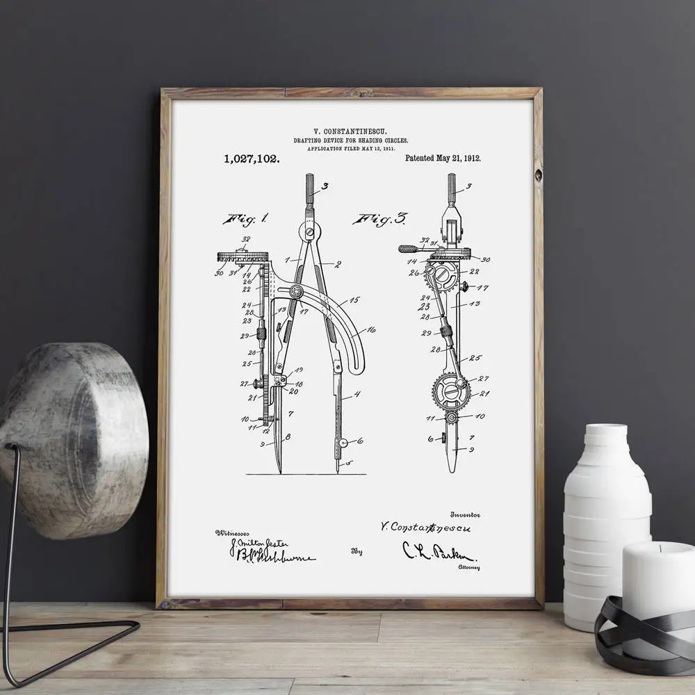 Оформление компаса патент, архитектурный художественный Рисунок, плакат, декор стен, винтажная печать, чертеж, идея подарка, картина украшения