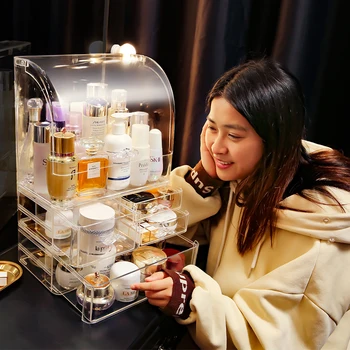 

New arrivals arch shape large cosmetics storage perfume bottles box clear plastic cosmetic perfume bottles storage holders C506