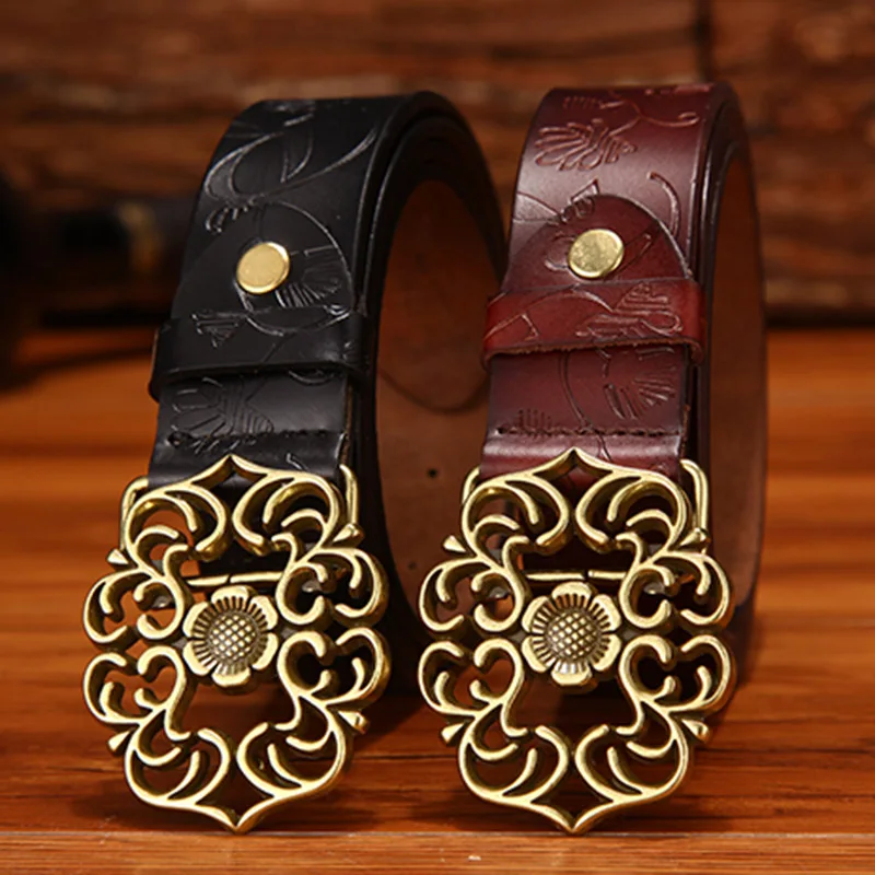 

MINGLILONG Beautiful Flower Pattern Women Belt Buckle Slim Female Waist belt for Dress